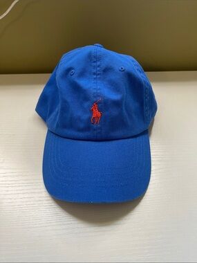 Polo Ralph Lauren Blue Baseball Cap with Red-Orange Pony Logo